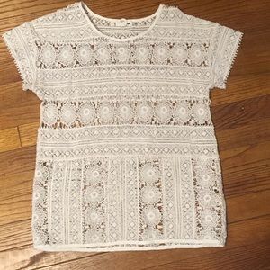 ANTHROPOLOGIE Cream short sleeve macrame style top